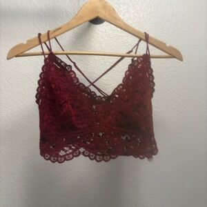 Free People one crochet lace bralette women’s Size Small maroon velour